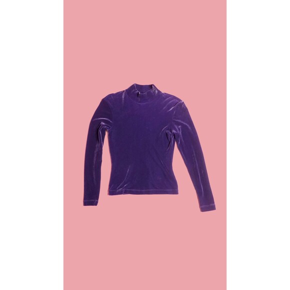 1990s-Y2K BCBG PARIS VELVET Purple Long Sleeve Mock Turtleneck Blouse. XS-S - Picture 1 of 10